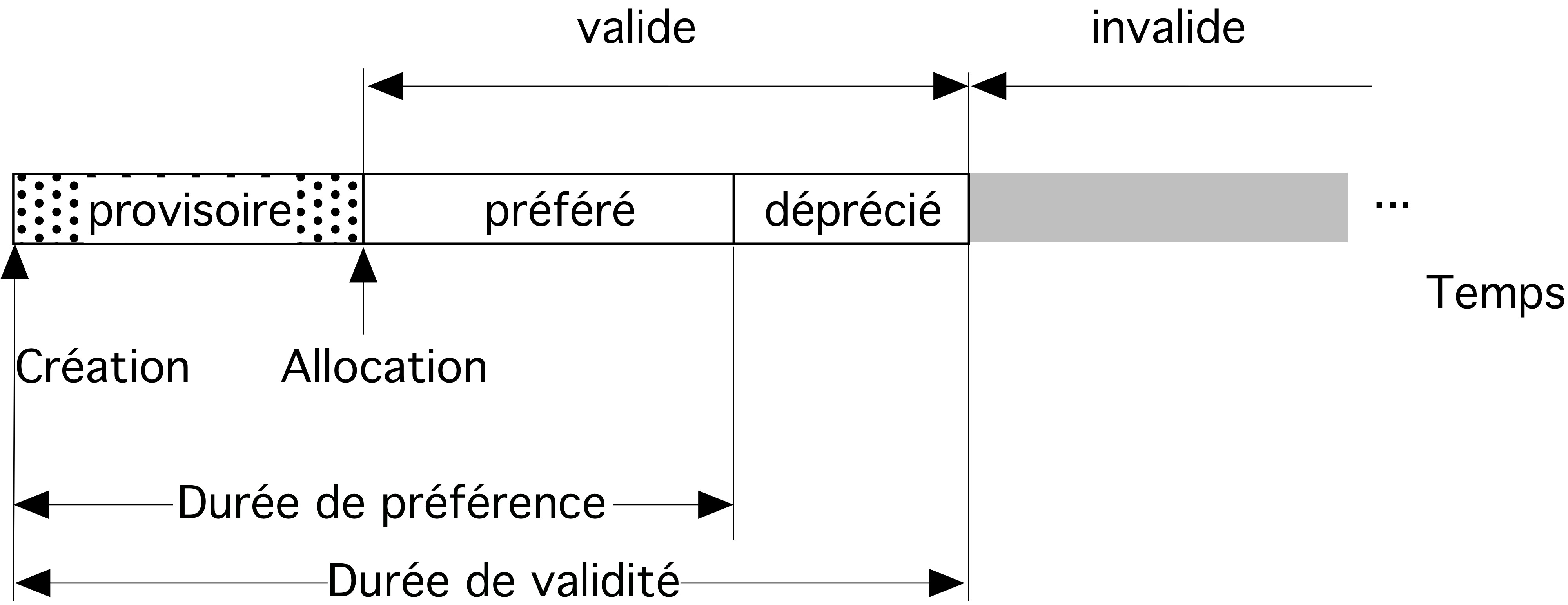 Figure 4 : Durée associée aux états d'une adresse auto-configurée.