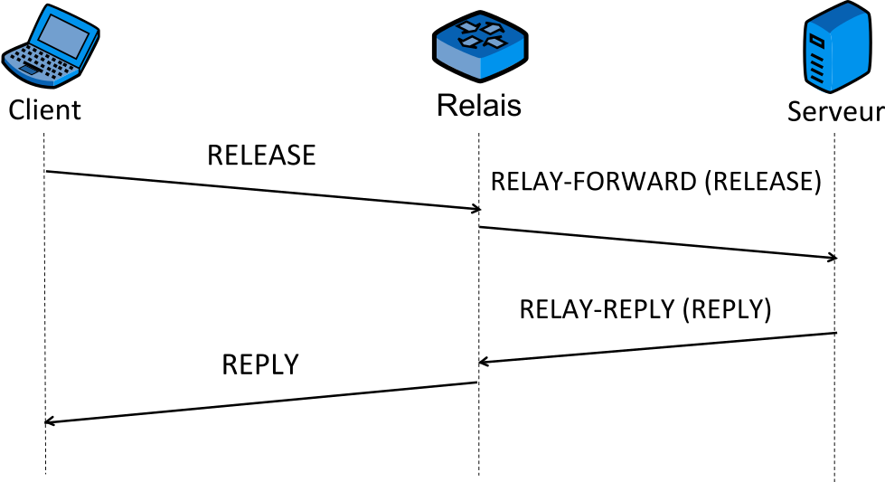 Figure 4 : Libération d'une adresse IPv6 obtenue via un relais DHCPv6.