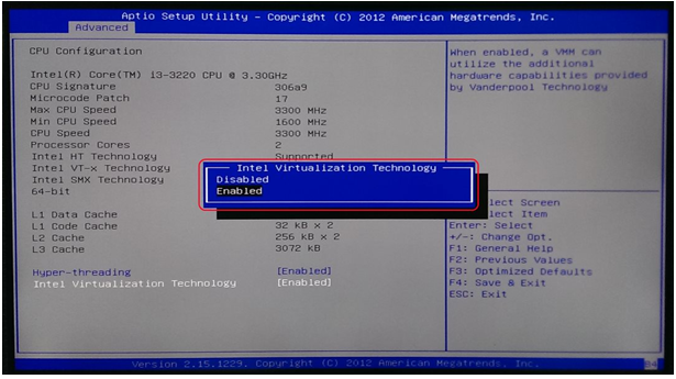 Figure 7: BIOS "Activation du modeVTx".