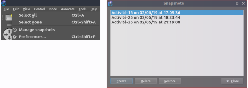 Figure 13 : fonction **Edit**+**Manage snapshots**.